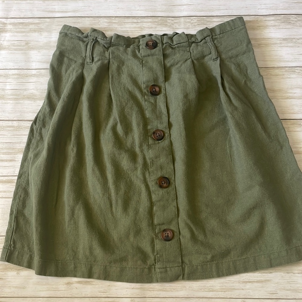 Fall Creek medium olive green skirt with faux brown buttons